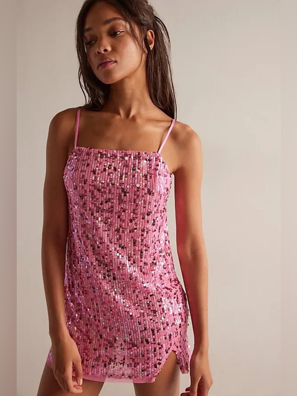 Free People Midnight Kiss Mini Slip Dress in Neon Rose Combo Size Medium NWT